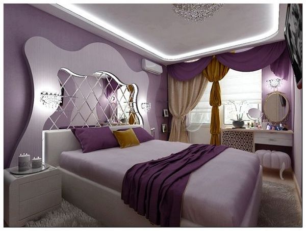 спальня в сиренево фиолетовых тонах