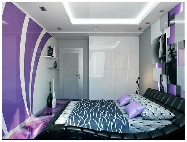 сиреневые и фиолетовые акценты в спальне