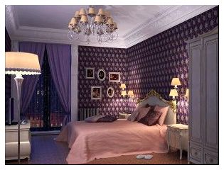 фиолетовые шторы на окнах в спальне