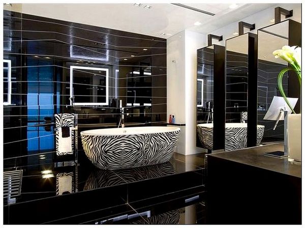 Элегантная черная ванная в современном стиле.