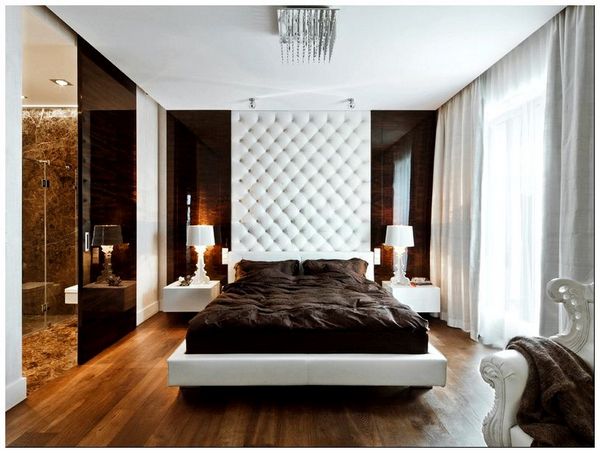 коричневая мебель в спальне на белом фоне