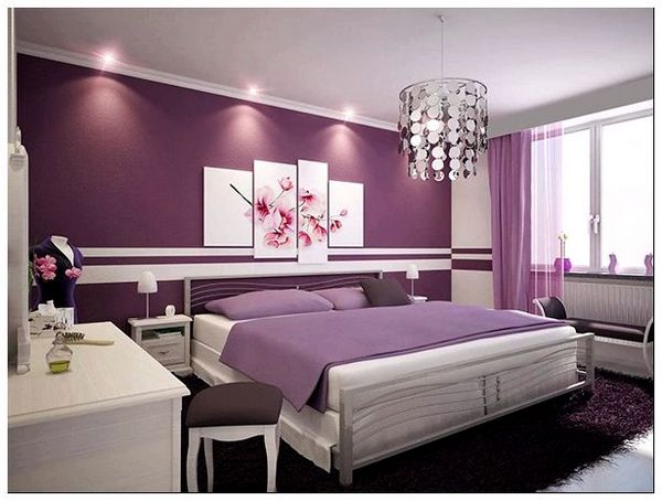 фиолетово белая спальня фото